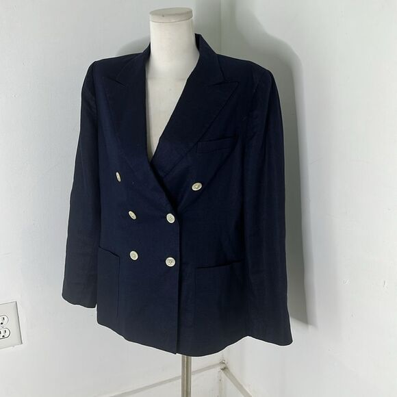 Vintage 90s Ralph Lauren Navy Linen Suit Set Preppy Vibes - Picture 4 of 8